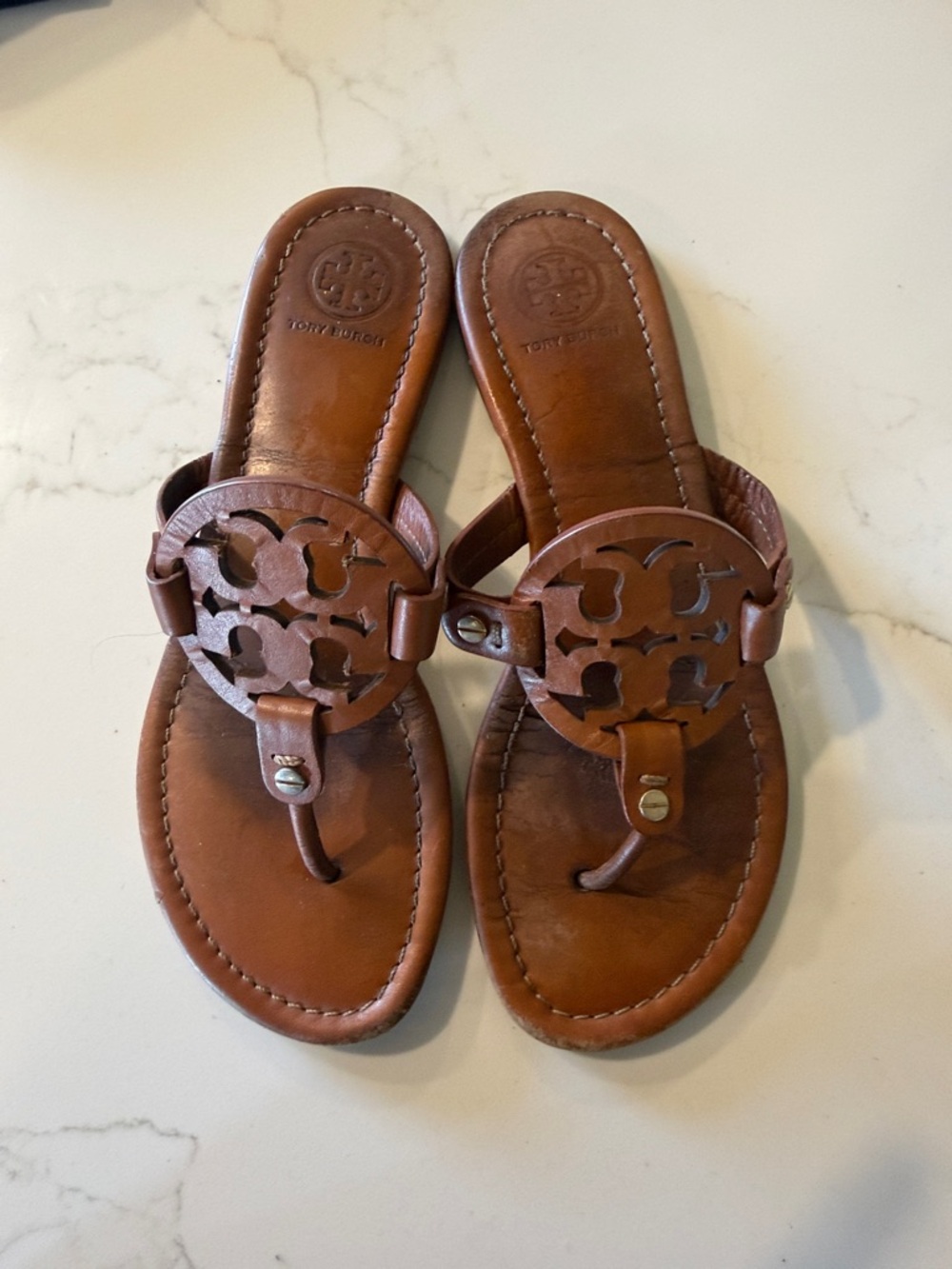 Tory Burch Brown Leather Miller Thong Sandals
